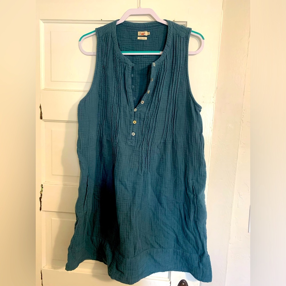 Faherty Isha Teal Blue Textured Sleeveless Sundress